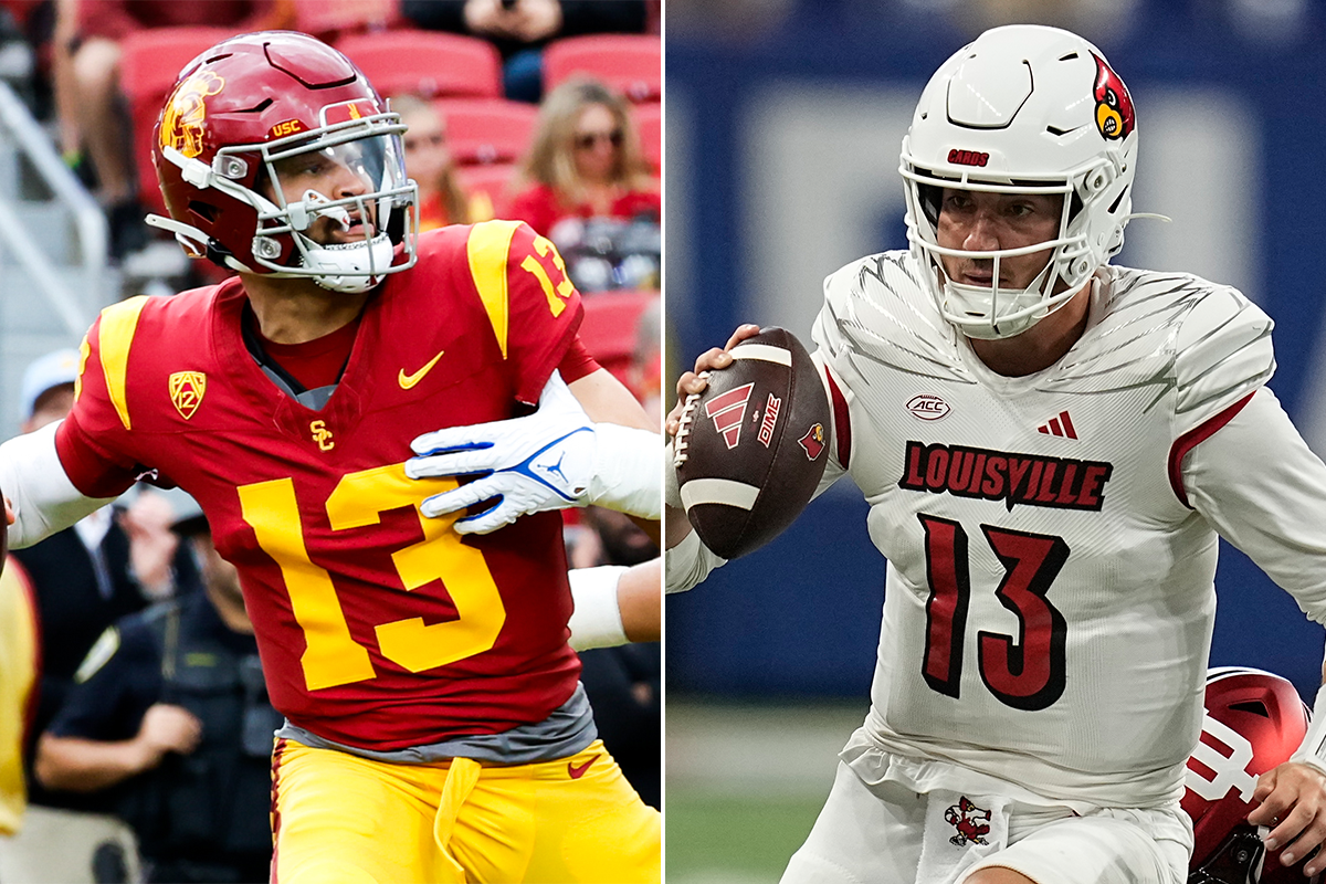 USC quarterback Caleb Williams, left, and Louisville quarterback Jack Plummer.