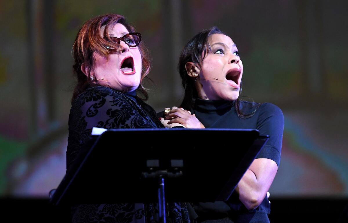 Faith Prince (right) as Ruth and Nikki M. James as Eileen in Los Angeles Opera's semi-staged performance of Leonard Bernstein's 'Wonderful Town'