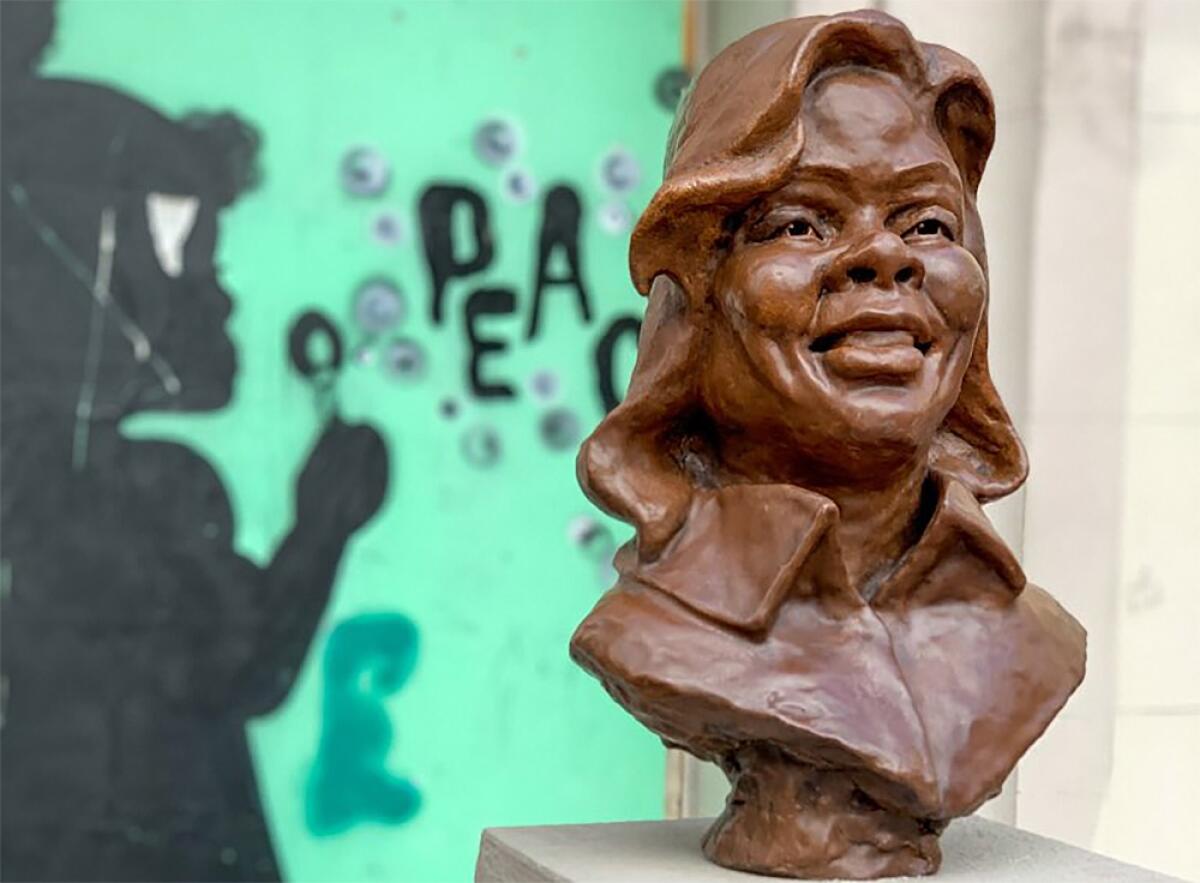 The bust of Breonna Taylor is seen before it was vandalized over the weekend.