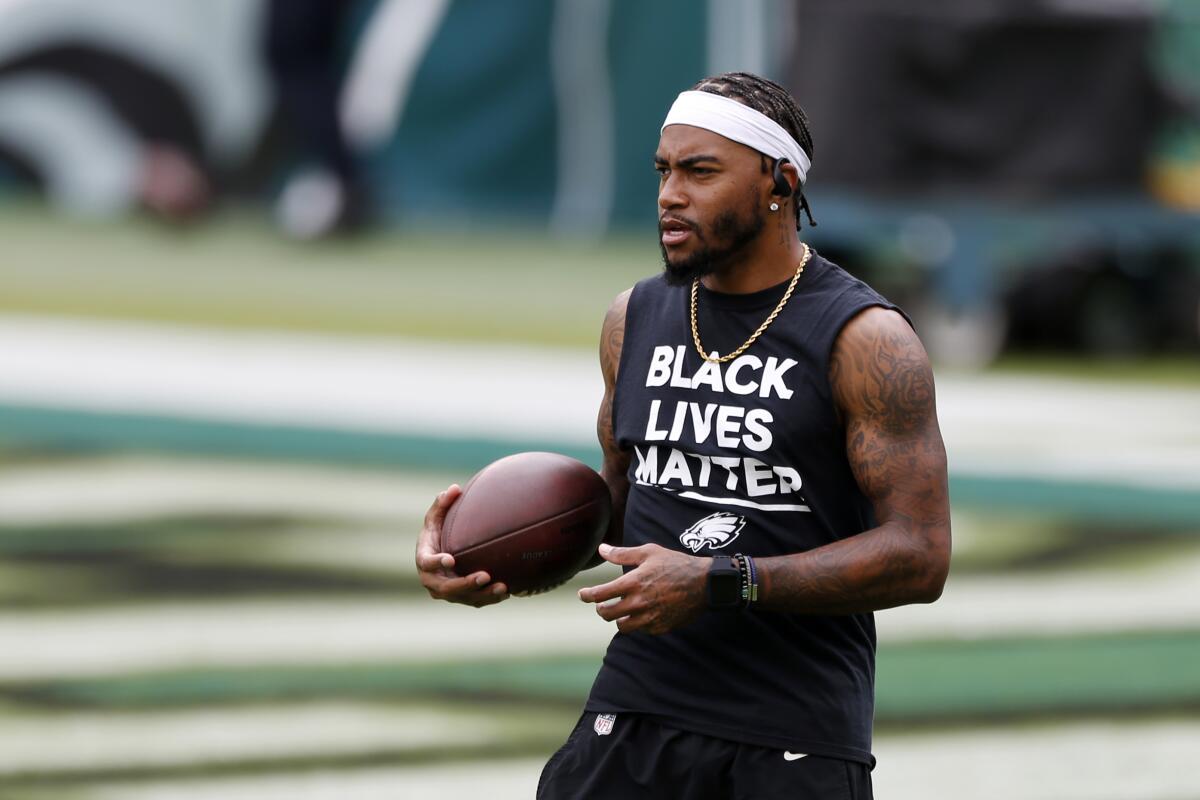 DeSean Jackson warms up before an NFL football game against the Cincinnati Bengals in September.