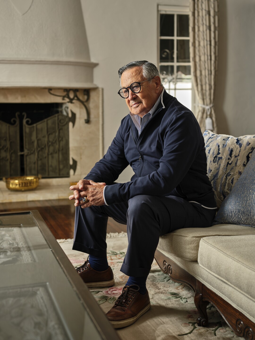 Jaime Jarrin, TV presenter for the Spanish-language Los Angeles Dodgers, poses for a portrait at home.