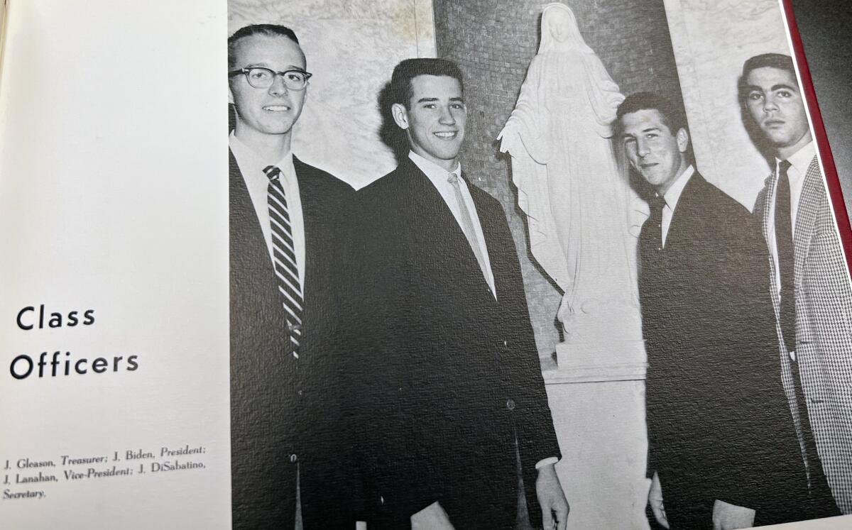 Yearbook excerpt from Archmere Academy showing class officers, including school President Joe Biden, second from left.