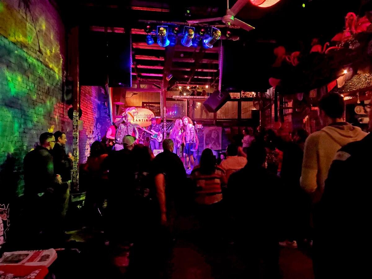 A band performing at the bar Flamingo Cantina.