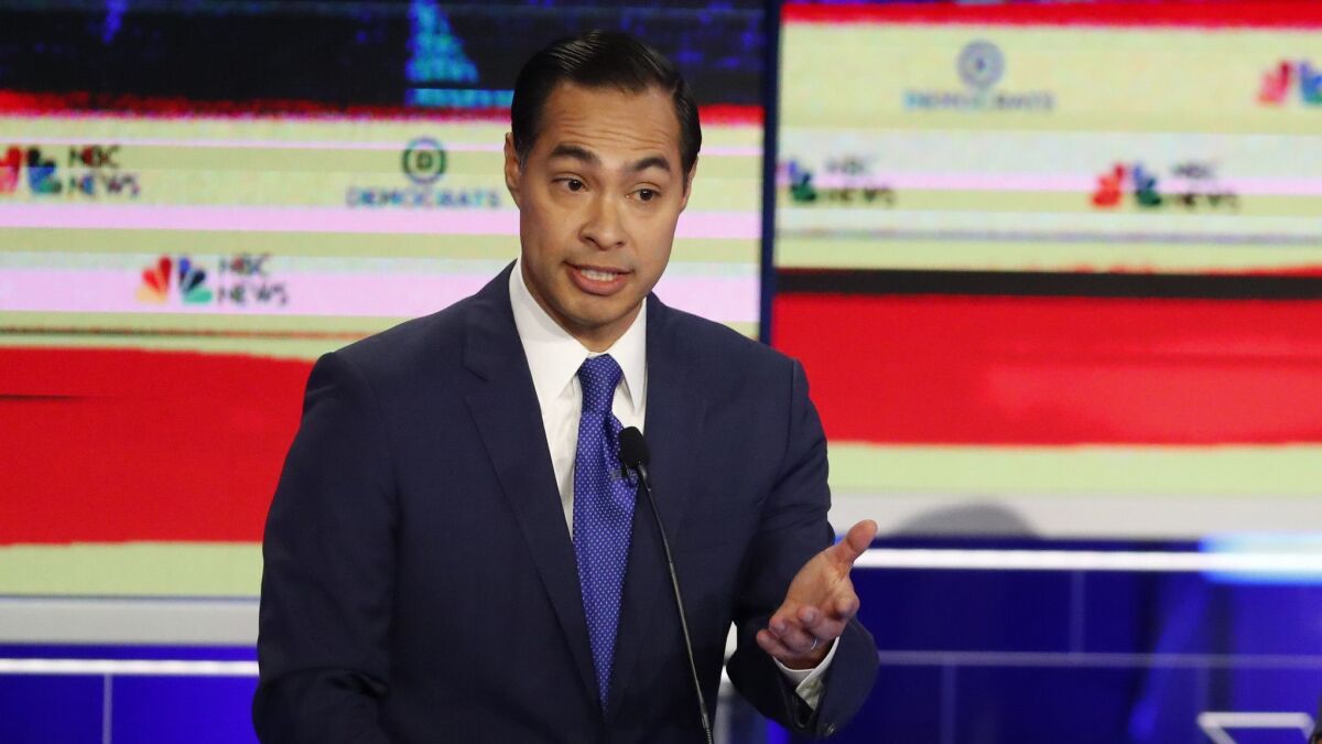 Julian Castro speaks during the Democratic primary debate in Miami on June 26, 2019. 