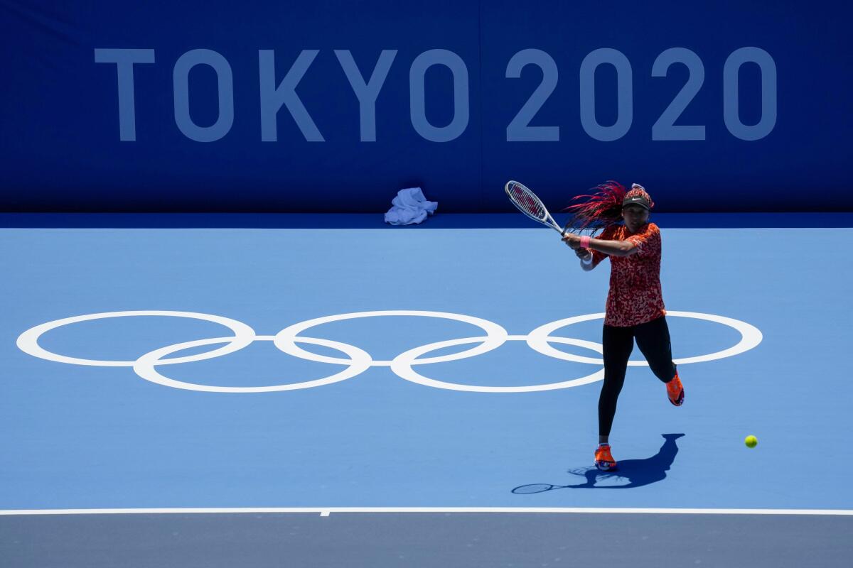 Naomi Osaka practices ahead of the Tokyo Olympics