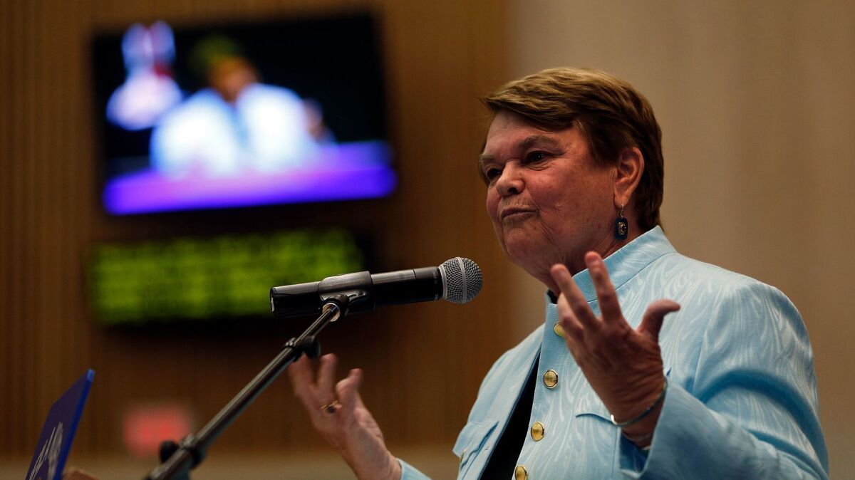 Los Angeles County Supervisor Sheila Kuehl, seen at her oath of office ceremony in 2014, has been appointed to a seat on the region's air quality board.