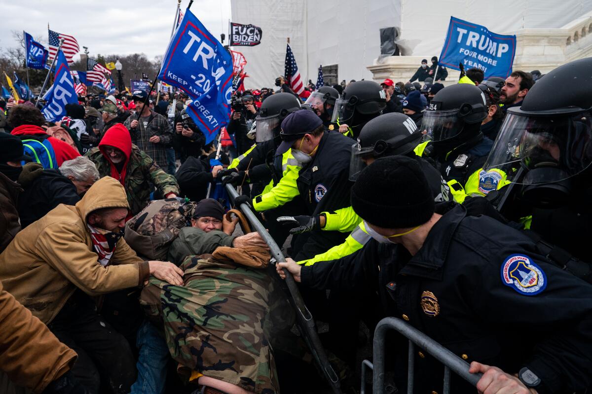 Trump supporters clash with police at the U.S. Capitol on Jan. 6, 2021.