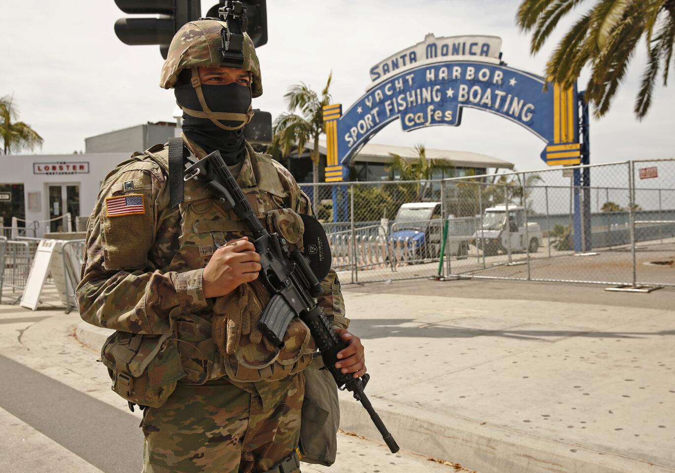 A National Guard soldier at the Santa Monica Pier.