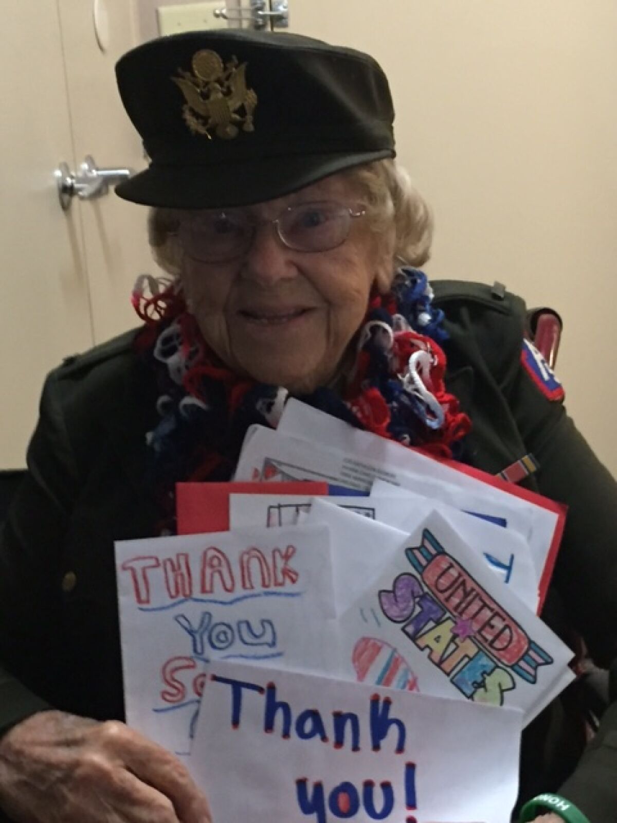 Betty Gilby receives thank you cards for her service.