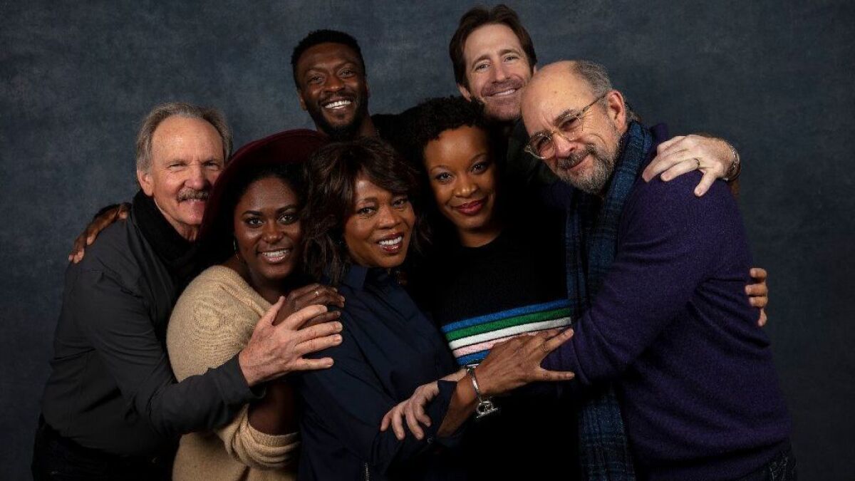 Actors Michael O'Neill, Danielle Brooks, Alfre Woodard and Aldis Hodge, writer/director Chinonye Chukwu and actors Richard Gunn and Richard Schiff, from the film, "Clemency," photographed at the L.A. Times Photo and Video Studio at the 2019 Sundance Film Festival.