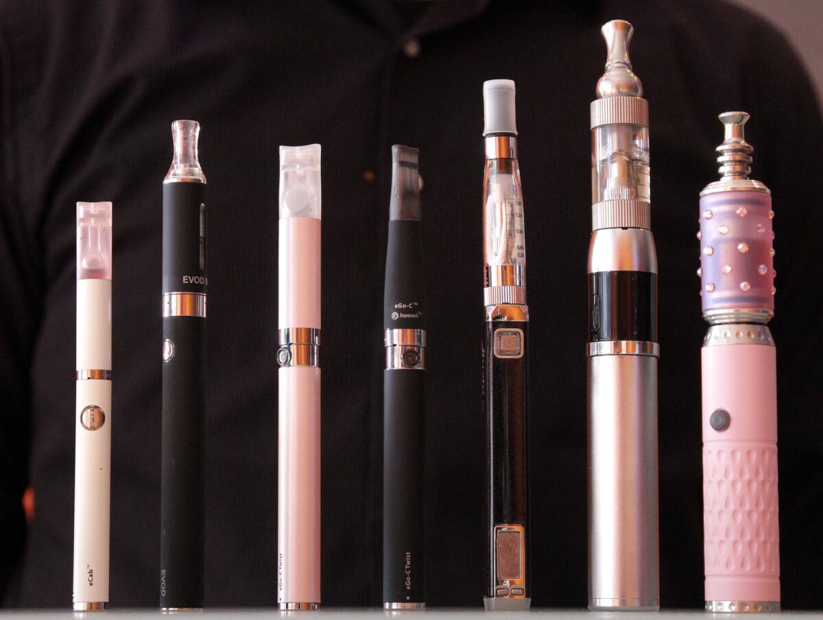 An assortment of ecigarettes ready for use.
