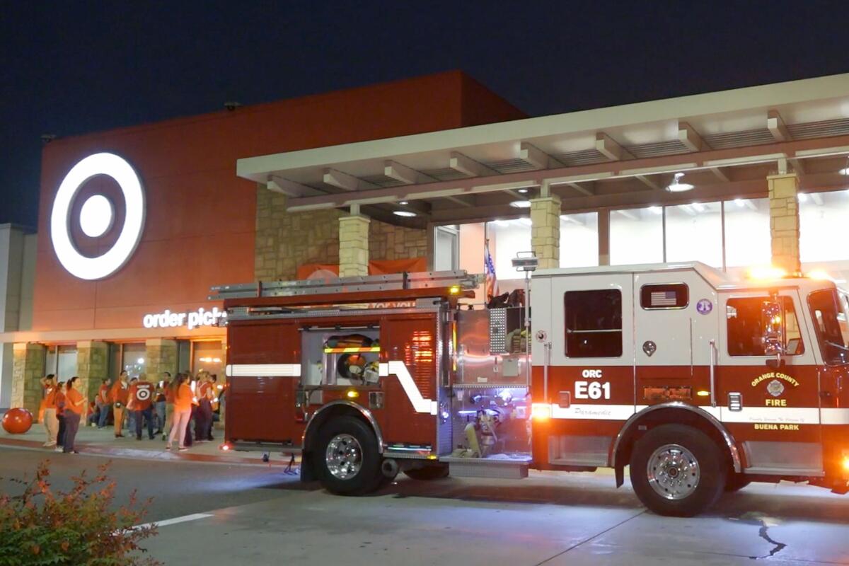 A firetruck outside a Target store