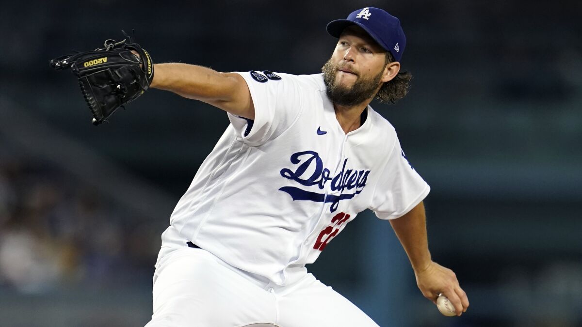 Dodgers starting pitcher Clayton Kershaw delivers against the Diamondbacks in September. 