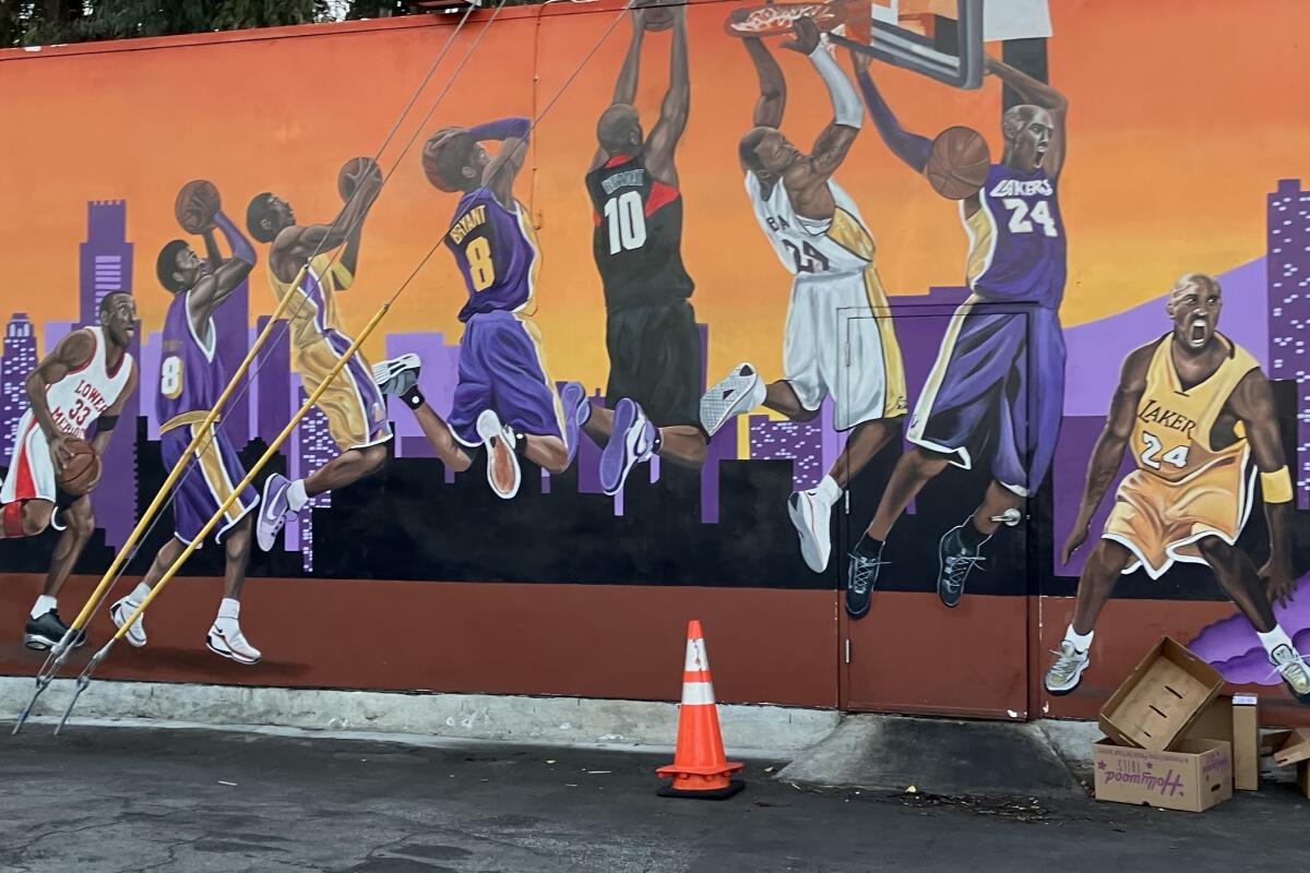 A mural in Torrance shows Kobe Bryant in various stages of his career.