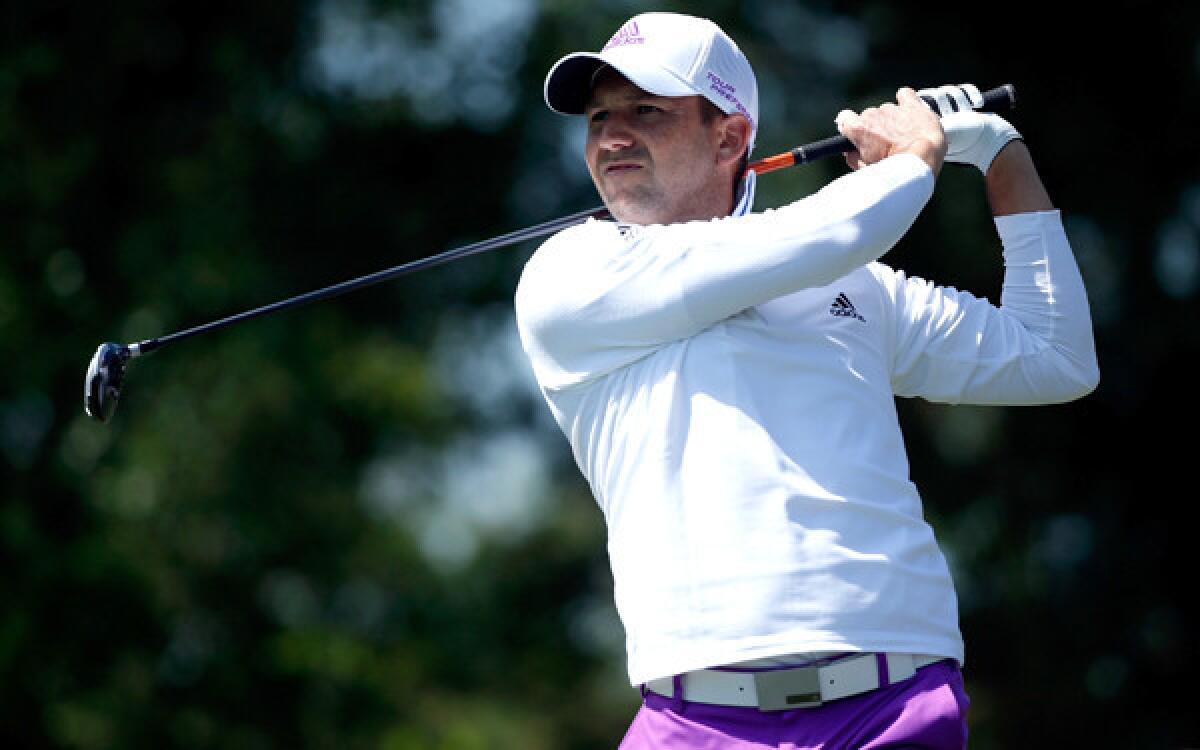 Sergio Garcia watches his tee shot on the fifth hole during the second round of the Shell Houston Open on Friday.