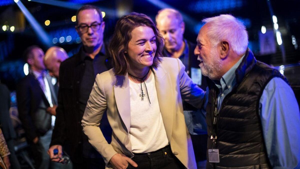 Grammy Awards telecast executive producer Ken Ehrlich, right, and singer-songwriter Brandi Carlile