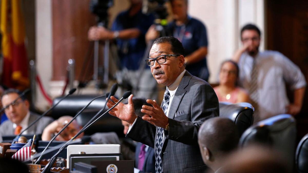 Two proposals to overhaul campaign contribution laws in Los Angeles have not received a City Council hearing six months after they were announced. Council President Herb Wesson, above, said members will take up the measures this year.