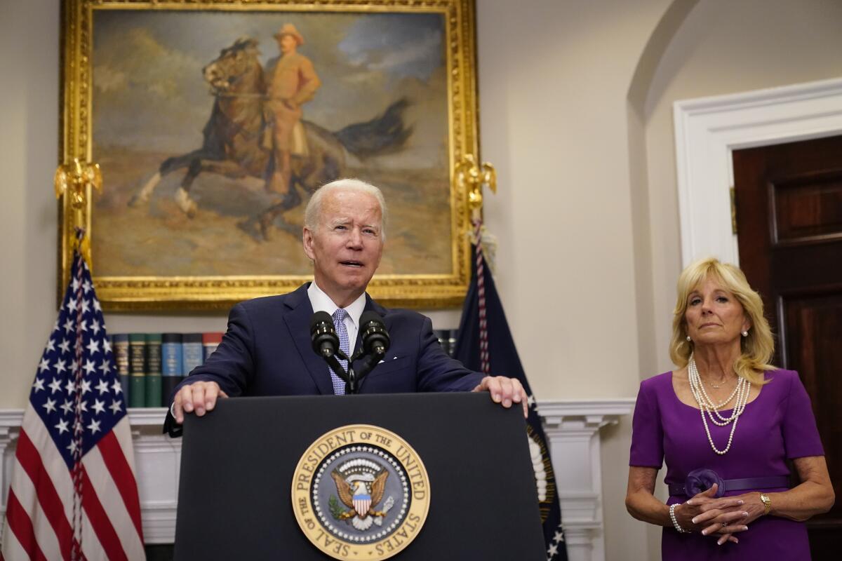 President Biden with First Lady Jill Biden delivers remarks before signing into law the gun safety bill.
