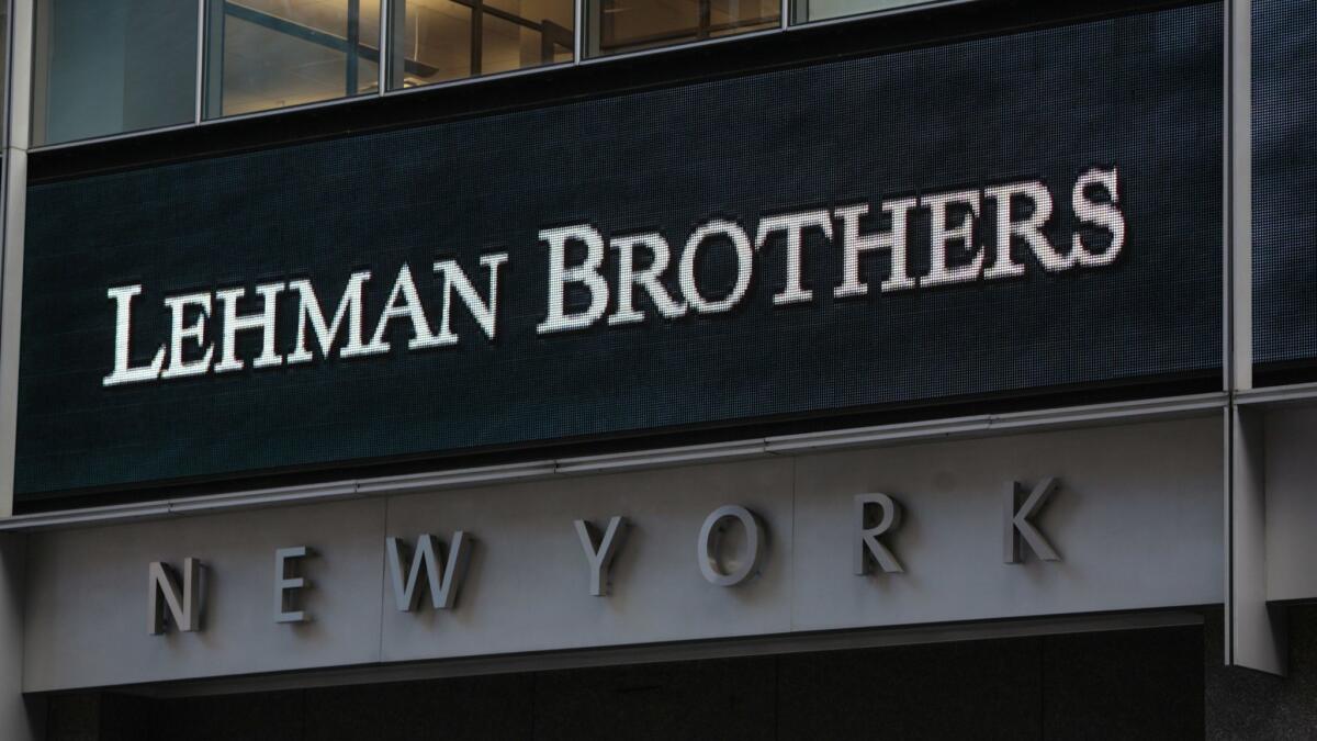 The sign for Lehman Bros. headquarters is seen in New York on September 15, 2008.
