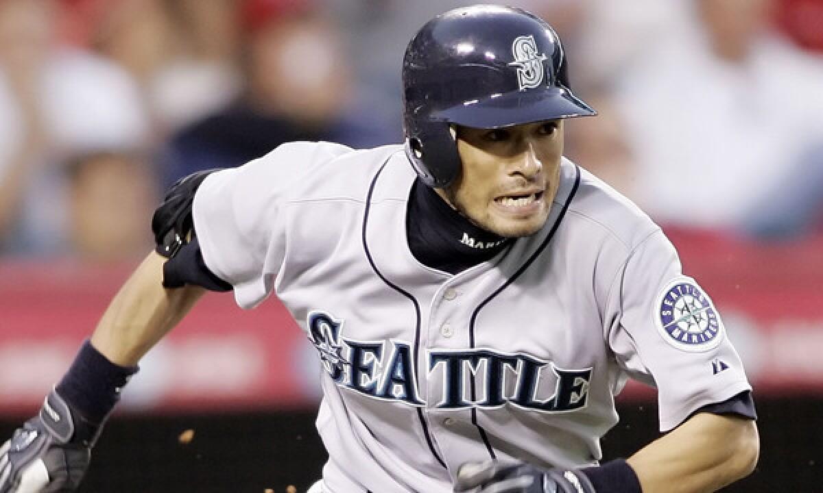 Seattle's Ichiro Suzuki runs to first following a hit against the Angels in 2006. Some creative baserunning on Ichiro's part once taught Angels Manager Mike Scioscia a lesson about running outside the baseline.