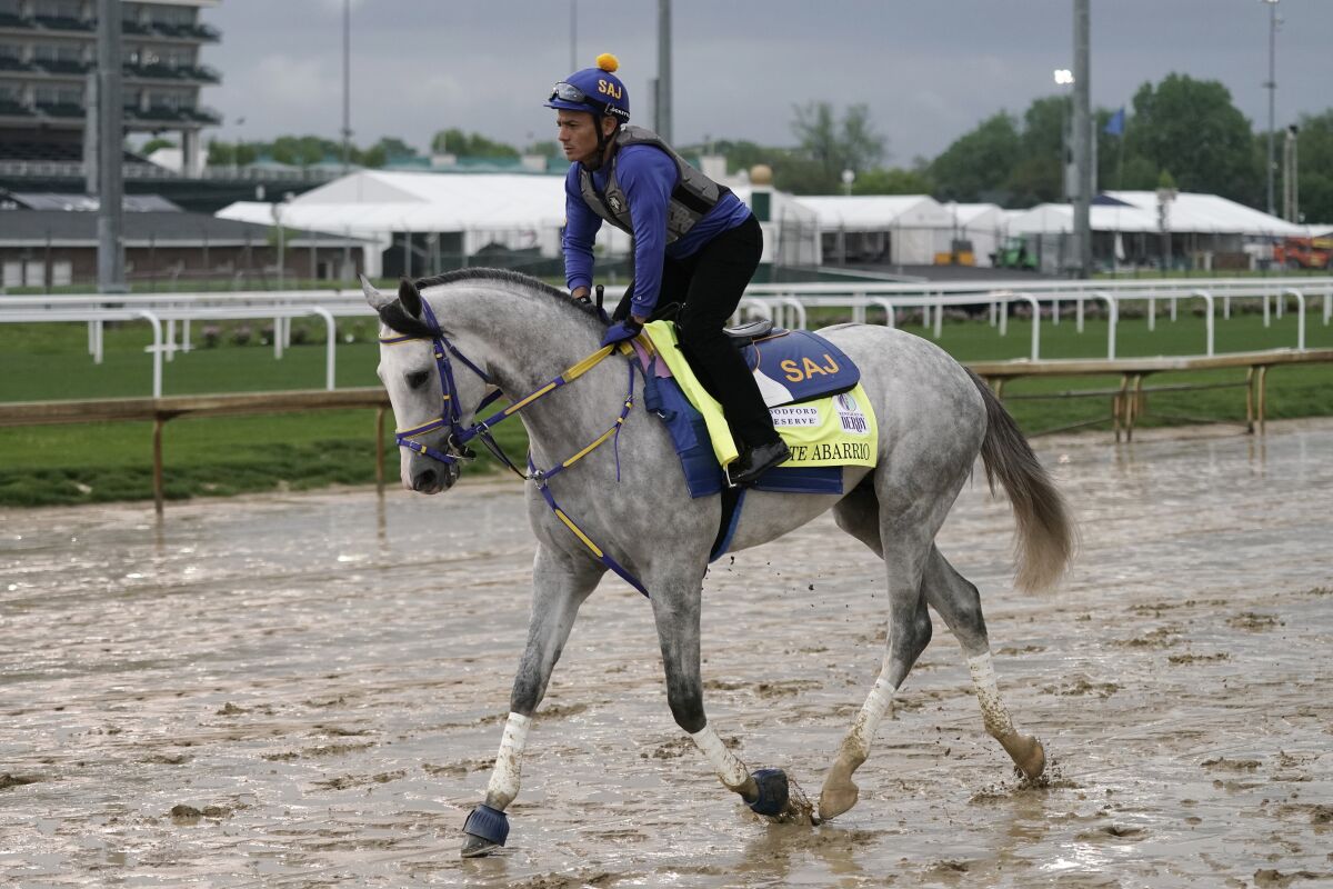 Kentucky Derby entrant White Abarrio works out at Churchill Downs on Tuesday.