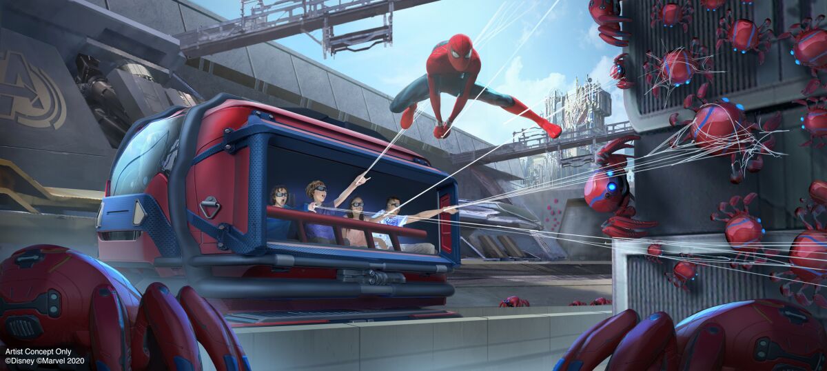 A look at the WEB Slinger vehicle on Disney's upcoming Spider-Man-themed ride.