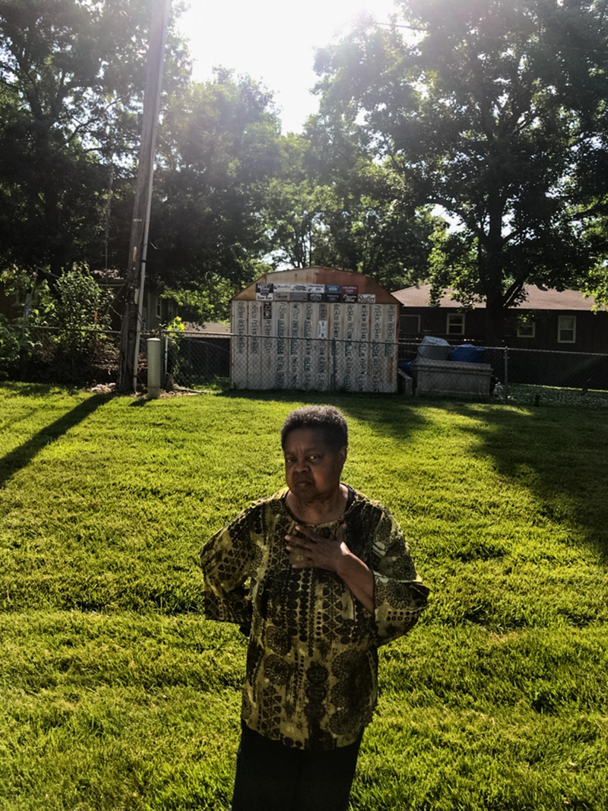 Virginia Huston outside her home in Blue Springs, Mo.