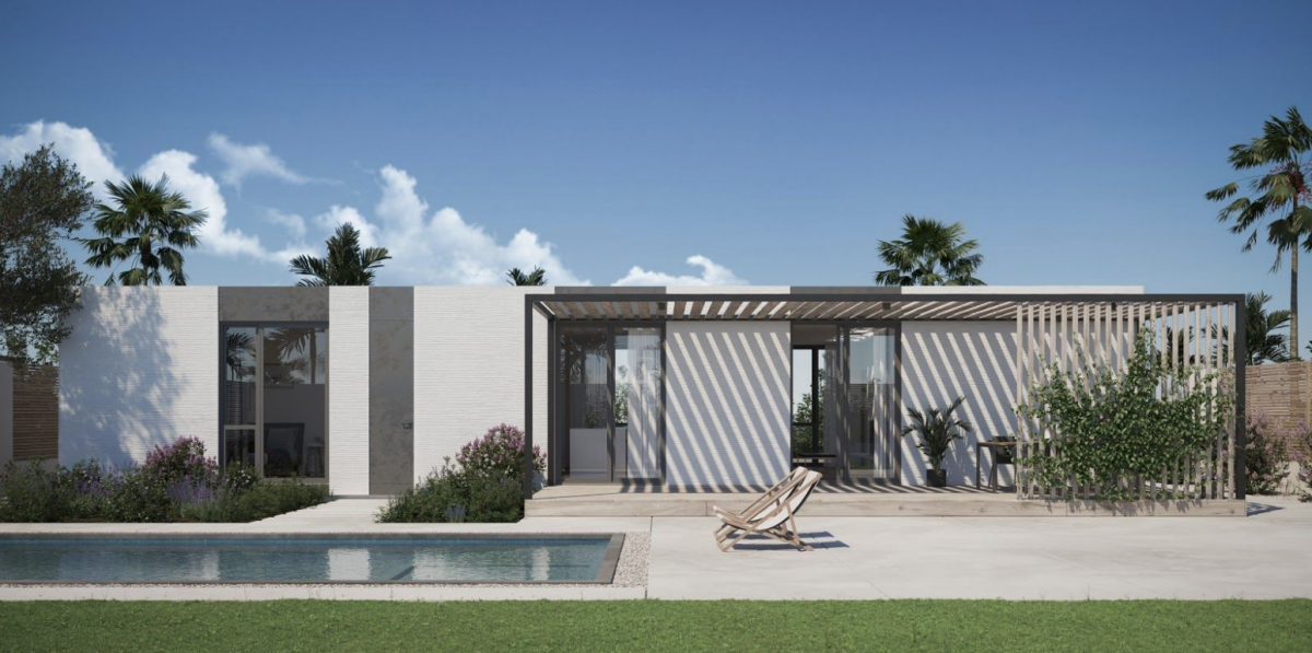 A rendering of the 3-D-printed home in Rancho Mirage.