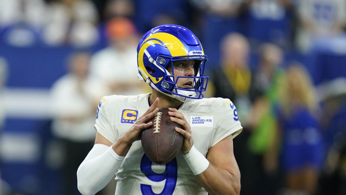 Rams quarterback Matthew Stafford looks to pass against the Indianapolis Colts on Sept. 19.