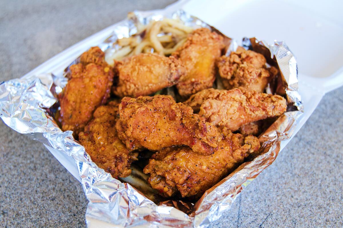 A box of fried chicken wings. 