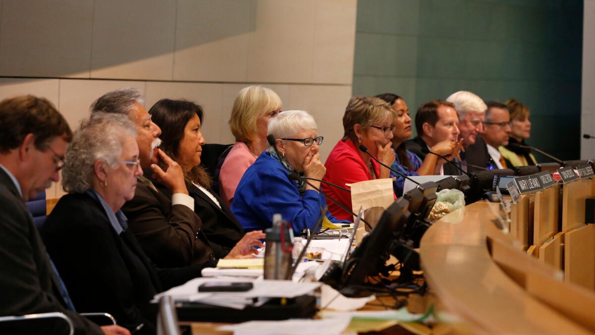 The California Coastal Commission listens to comments during a hearing in September.