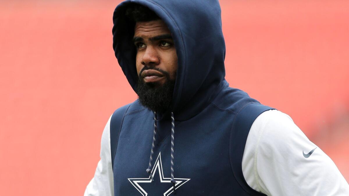 Dallas Cowboys running back Ezekiel Elliott warms up prior a game against the Washington Redskins on Oct. 29.