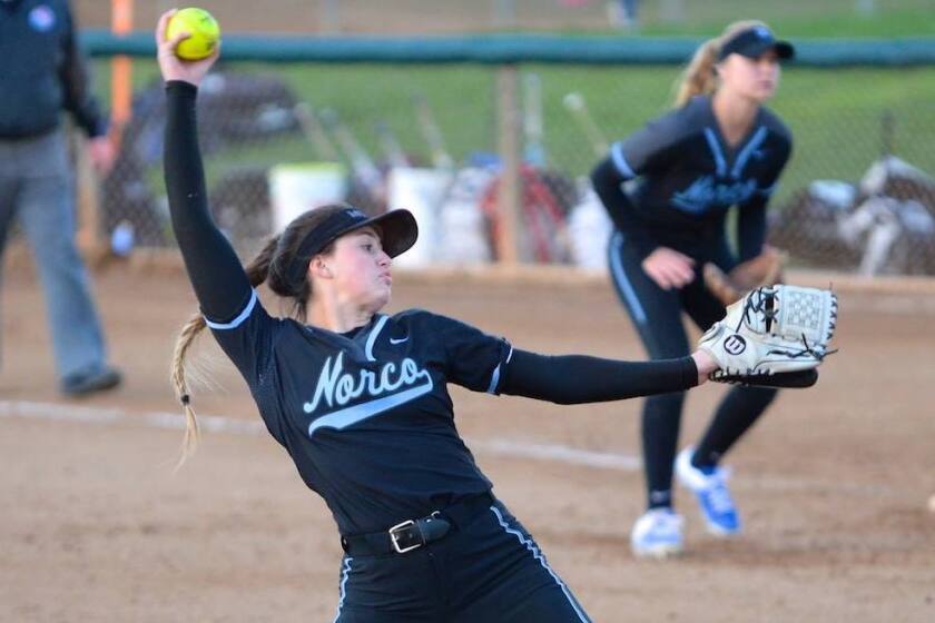 Pitcher Stevie Hansen is 24-0 in her Norco pitching career.
