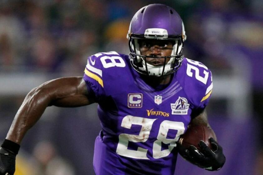 Adrian Peterson saw limited playing time last season while dealing with a meniscus tear in his right knee.