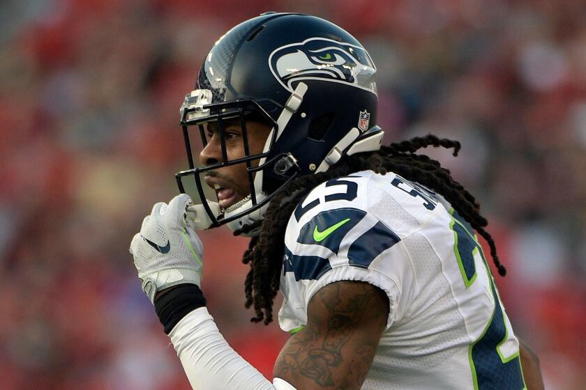 Seattle Seahawks cornerback Richard Sherman (25) during the second quarter of an NFL football game against the Tampa Bay Buccaneers Sunday, Nov. 27, 2016, in Tampa, Fla. (AP Photo/Phelan Ebenhack)