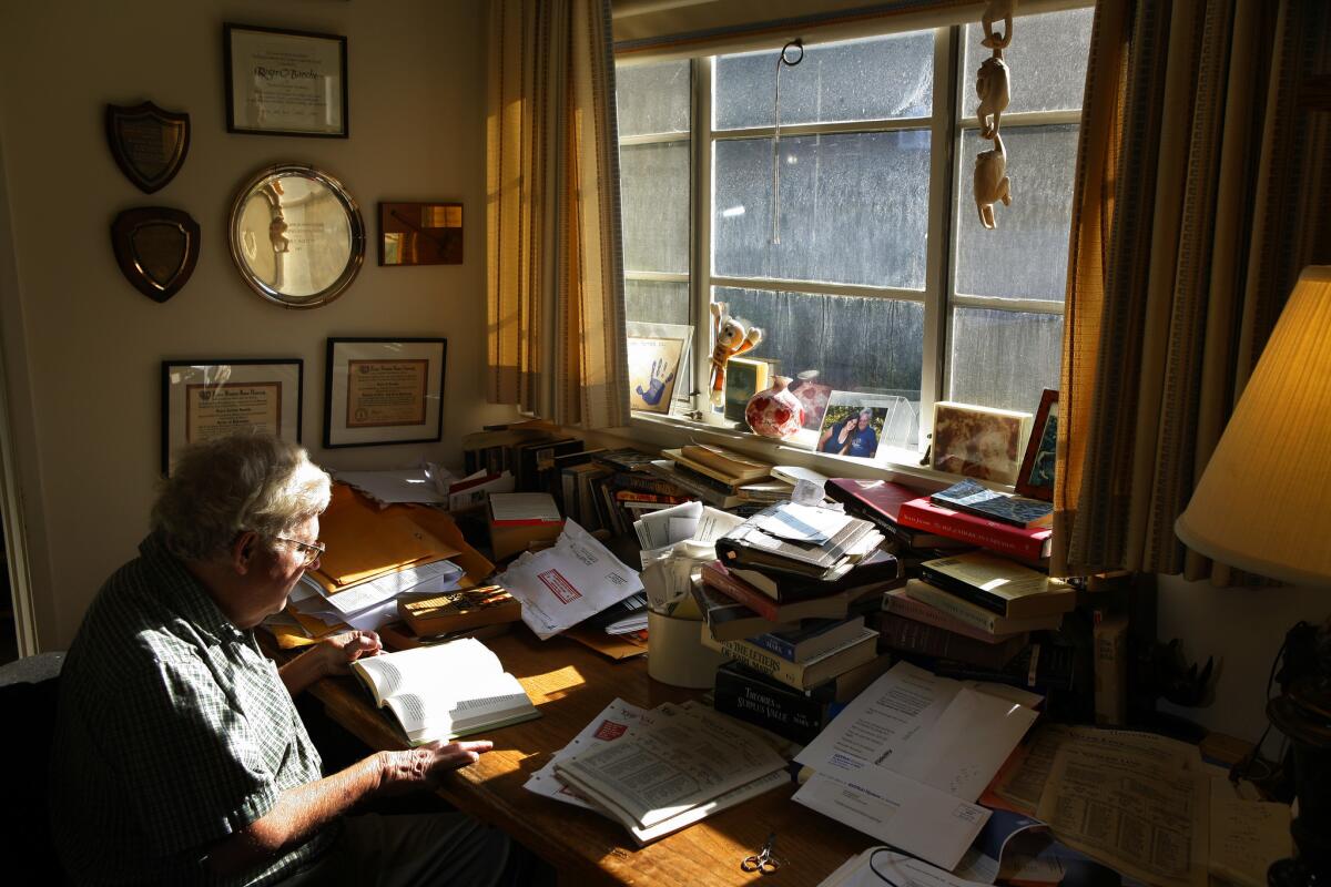 Occidental College politics professor Roger Boesche, a former professor of U.S. Presidentelect Barack Obama, in his home office in 2008. Boesche, who Obama has often cited as influential, died Tuesday at 69.