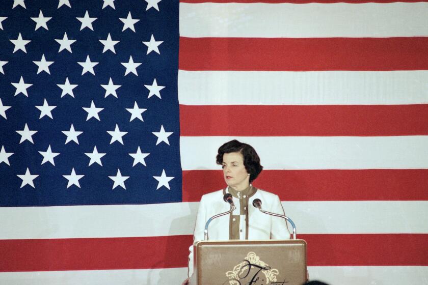 San Francisco Mayor Dianne Feinstein speaks at New Democrat Coalition, July 19, 1984. (AP Photo)