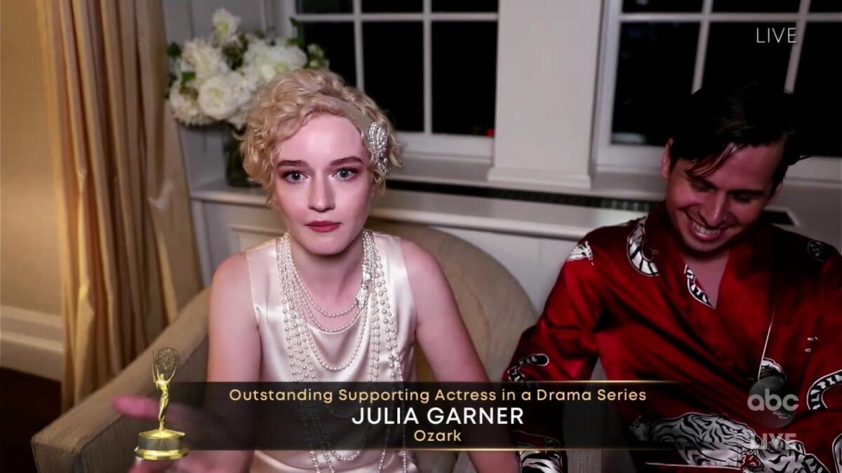 Julia Garner during the 2020 Emmy Awards telecast