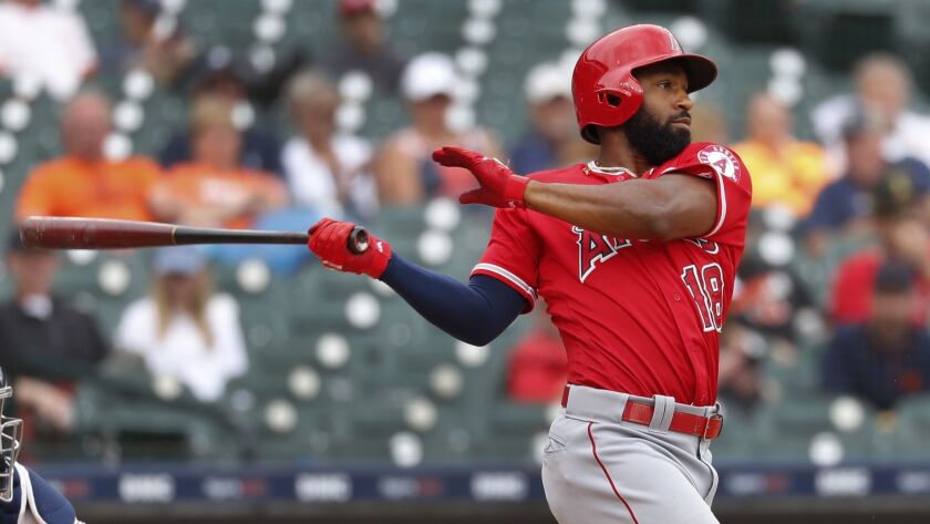Outfielder Brian Goodwin was traded by the Angels to the Reds before the trade deadline. (AP Photo/Paul Sancya)