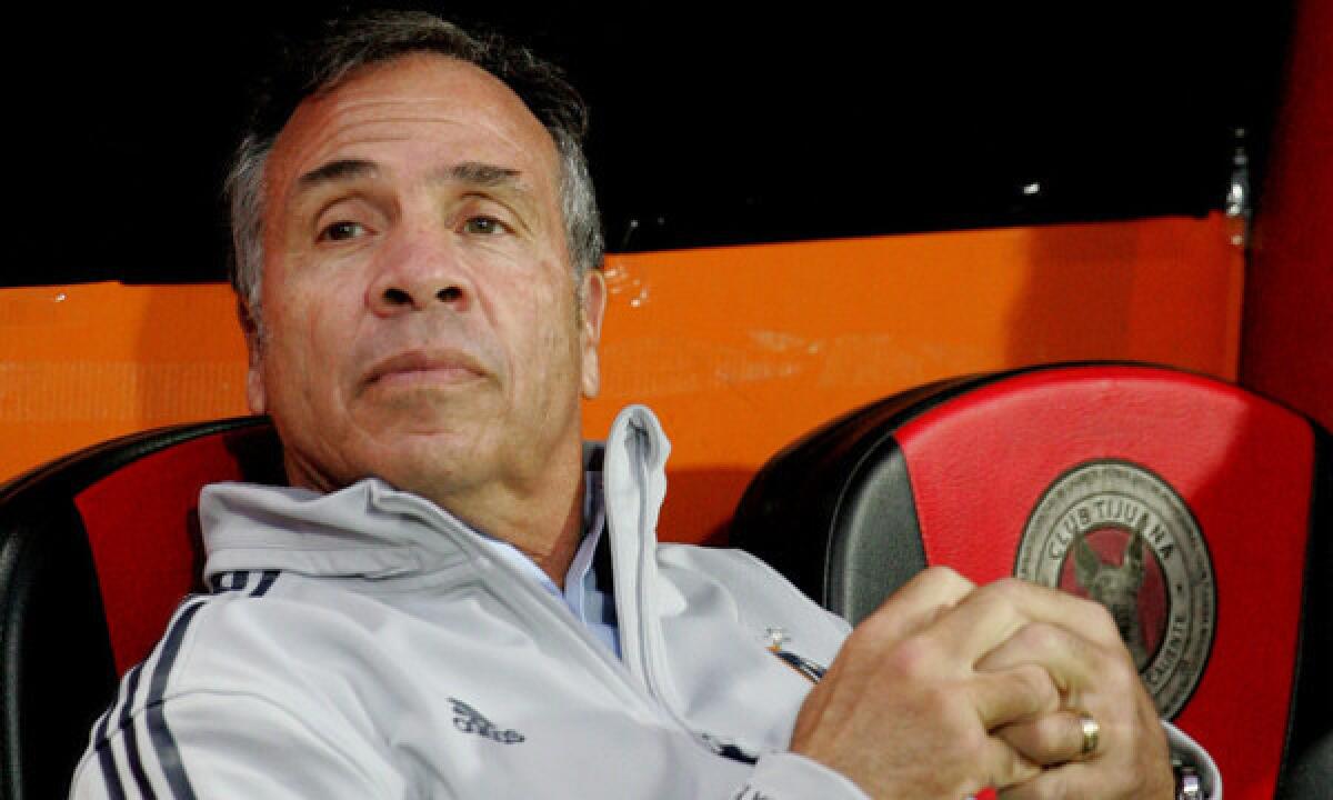Galaxy Coach Bruce Arena looks on during his team's loss to Club Tijuana in CONCACAF Champions League quarterfinal loss Tuesday.