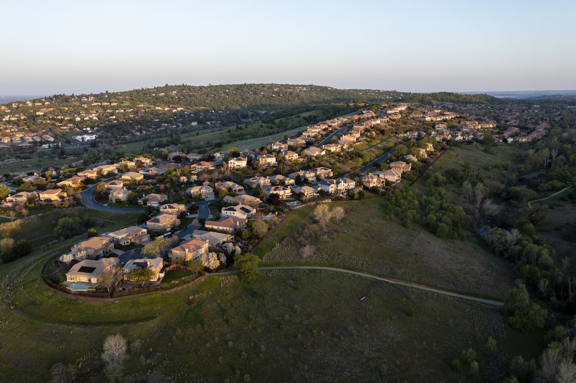 Overhead view of homes on a ridge