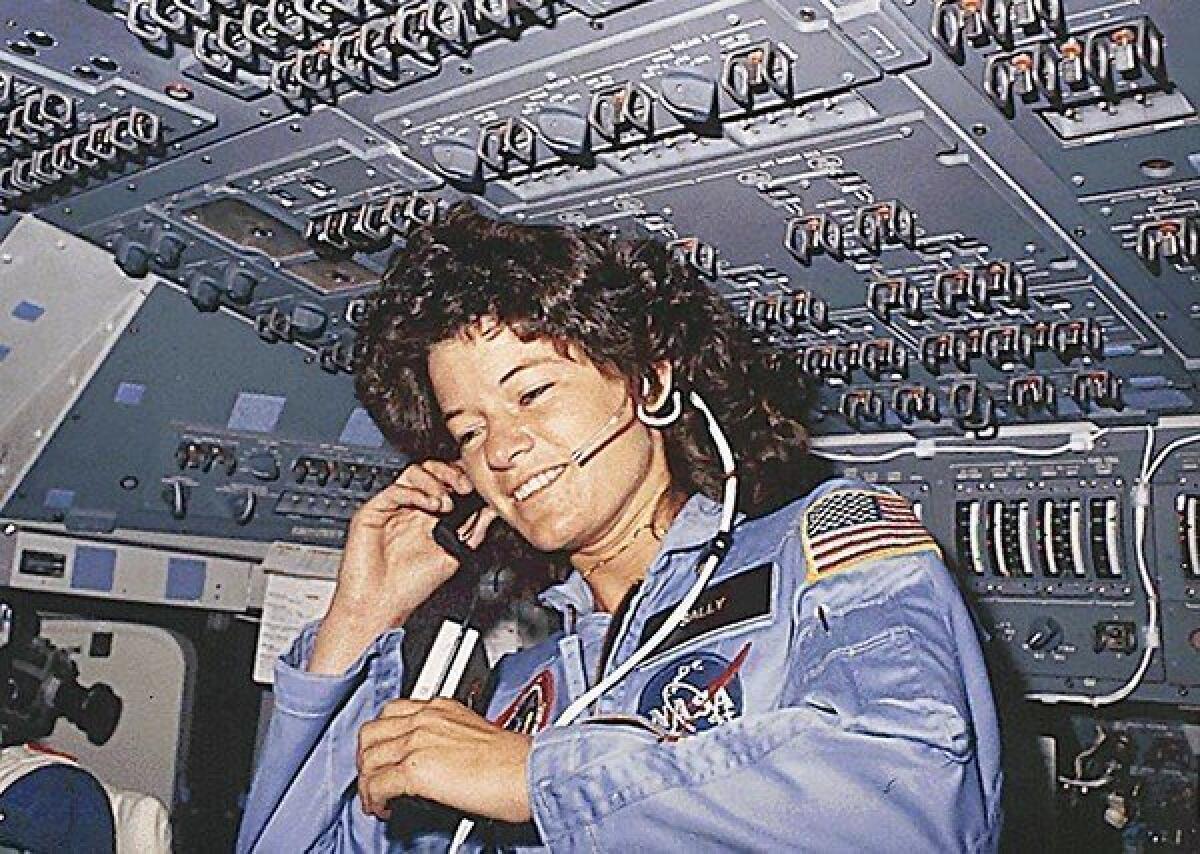 Sally Ride speaks with ground controllers during her six-day space mission on the Challenger in 1983.