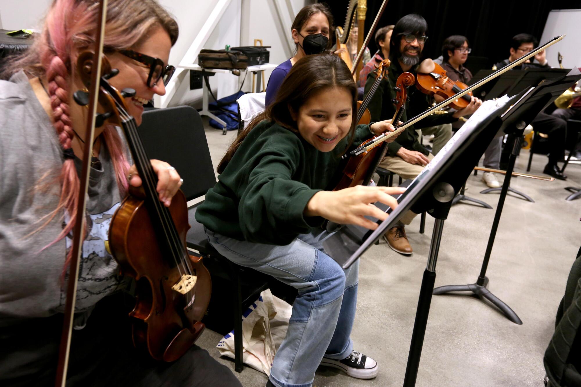 Rehearsal with the Heart of Los Angeles Eisner Intergenerational Orchestra (HOLA EIO)  in Los Angeles.