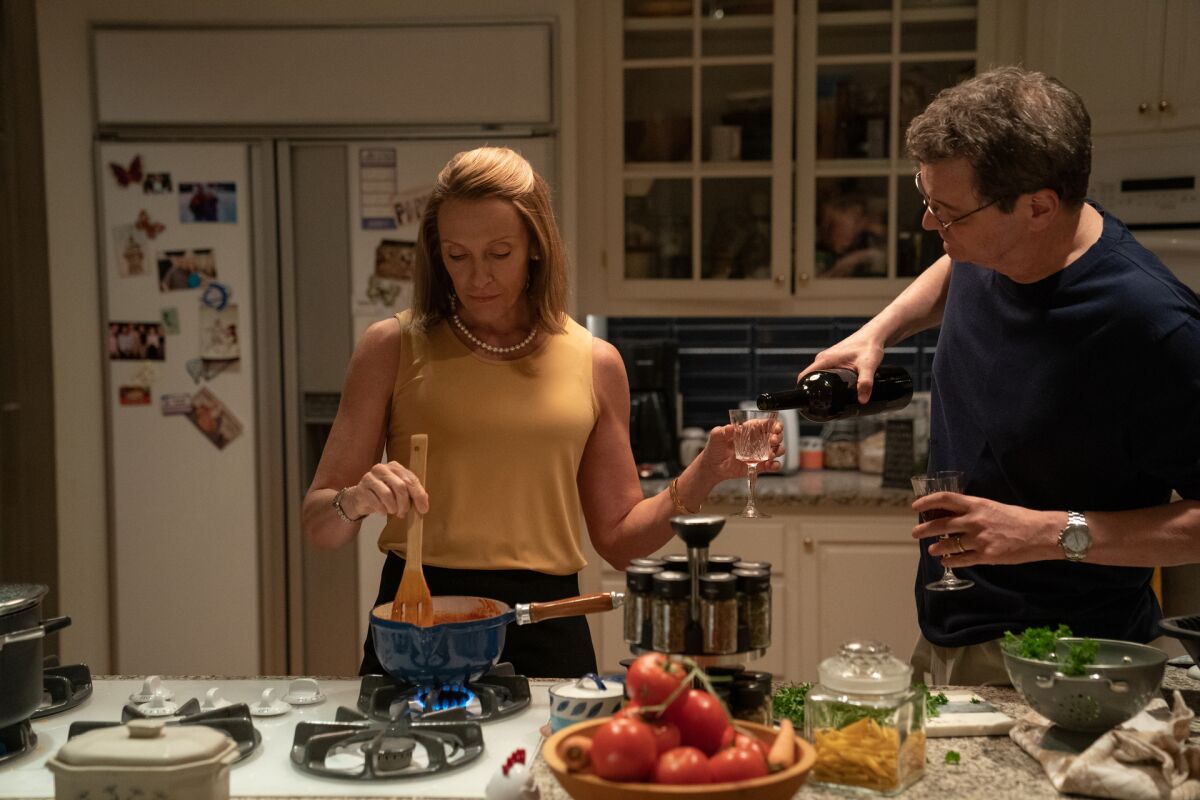 Toni Collette and Colin Firth in "The Staircase."