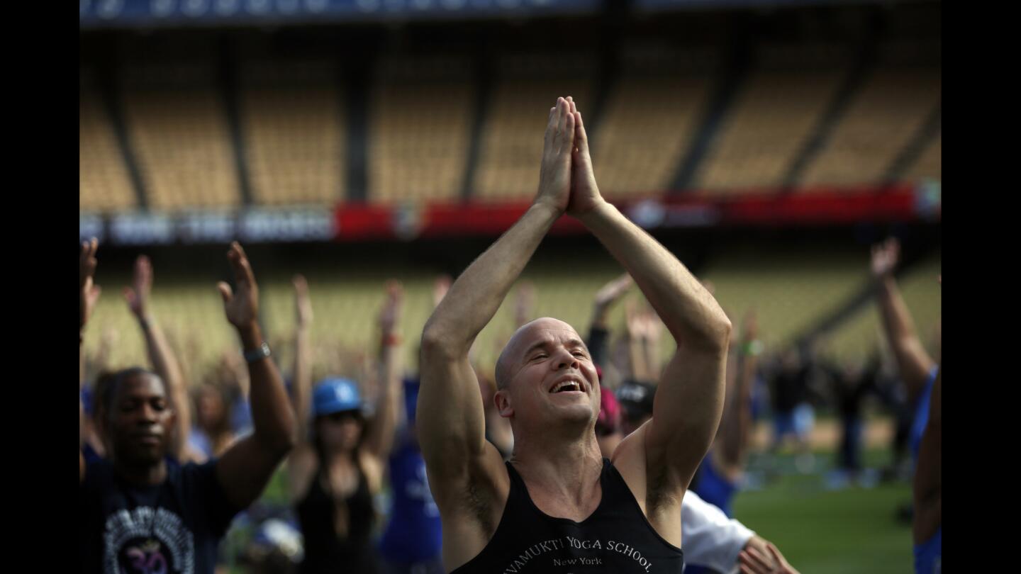 Yoga class at Dodger Stadium