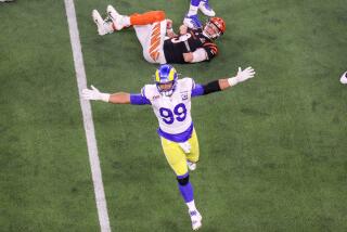 Inglewood, CA - February 13: Los Angeles Rams defensive end Aaron Donald (99) celebrated.