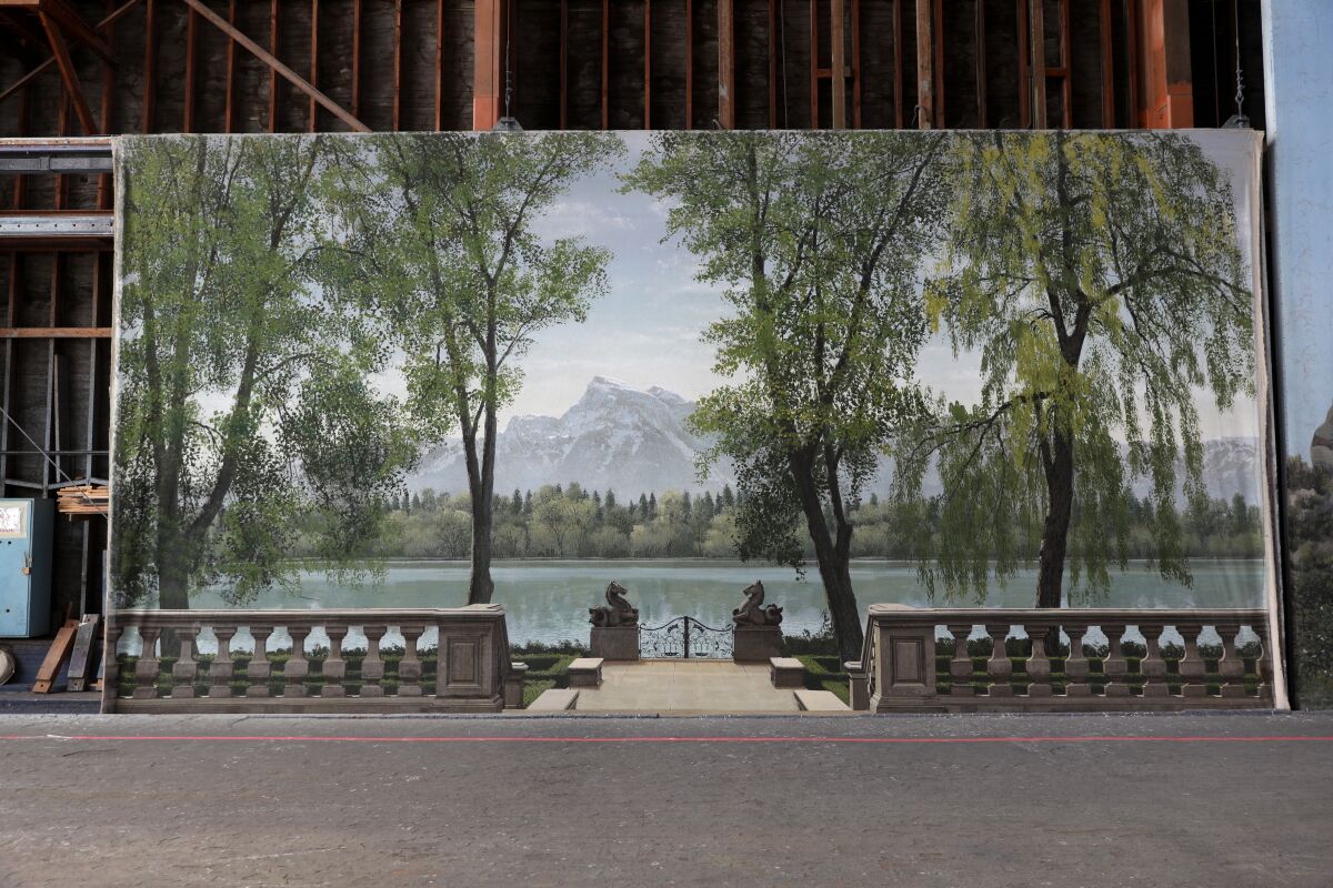 A backdrop from "The Sound of Music" (1965) hangs in the Scenic Art building at Sony Pictures Studios in Culver City.