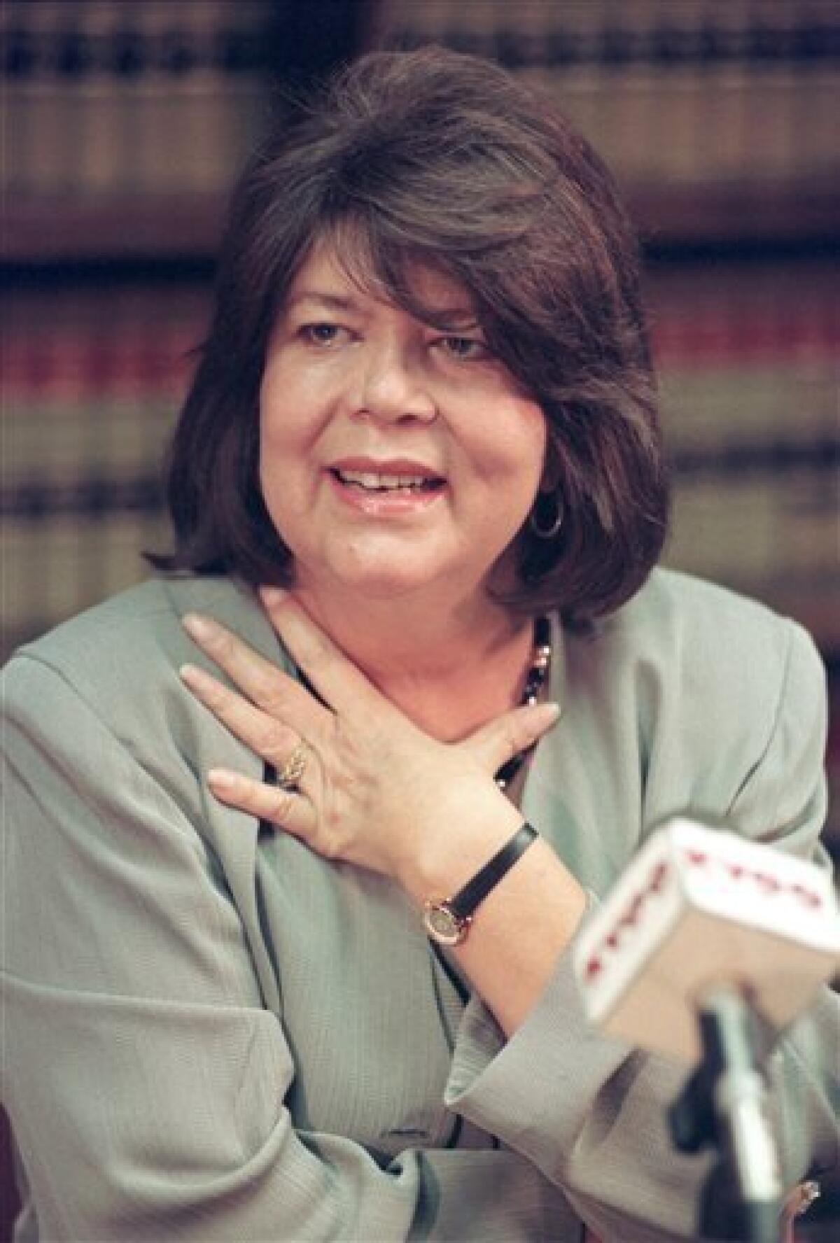 FILE - In this Sept. 19, 1996 file photo, Wilma Mankiller, former Cherokee Nation chief, speaks during a news conference in Tulsa, Okla. Mankiller, was one of the few women ever to lead a major American Indian tribe, died Tuesday April 6, 2010 after battling pancreatic cancer. She was 64. (AP Photo/Michael Wyke)