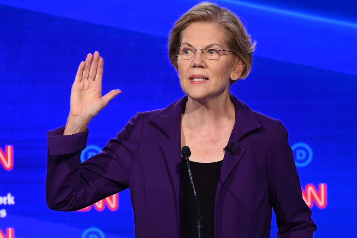 Democratic presidential hopeful Sen. Elizabeth Warren speaks during the Democratic debate in Ohio on Oct. 15.