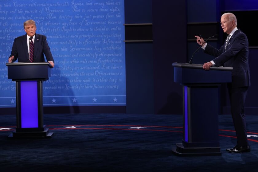 CLEVELAND, OHIO - SEPTEMBER 29: U.S. President Donald Trump and Democratic presidential nominee Joe Biden participate in the first presidential debate at the Health Education Campus of Case Western Reserve University on September 29, 2020 in Cleveland, Ohio. This is the first of three planned debates between the two candidates in the lead up to the election on November 3. (Photo by Win McNamee/Getty Images)